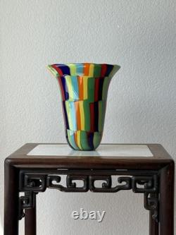 Signed Formentello Murano Art Glass Vase Murrine Rainbow Hand Blown Italy