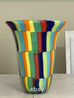 Signed Formentello Murano Art Glass Vase Murrine Rainbow Hand Blown Italy