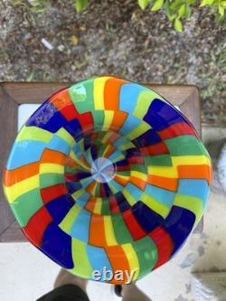 Signed Formentello Murano Art Glass Vase Murrine Rainbow Hand Blown Italy