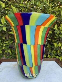 Signed Formentello Murano Art Glass Vase Murrine Rainbow Hand Blown Italy