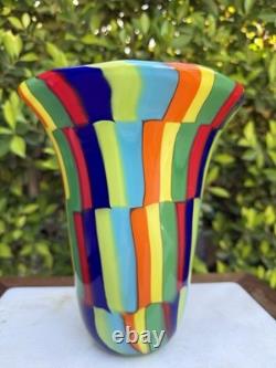 Signed Formentello Murano Art Glass Vase Murrine Rainbow Hand Blown Italy