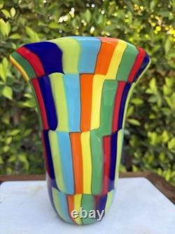 Signed Formentello Murano Art Glass Vase Murrine Rainbow Hand Blown Italy