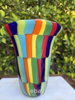 Signed Formentello Murano Art Glass Vase Murrine Rainbow Hand Blown Italy