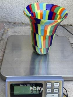 Signed Formentello Murano Art Glass Vase Murrine Rainbow Hand Blown Italy