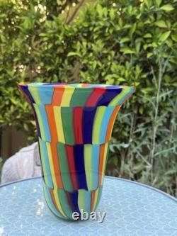 Signed Formentello Murano Art Glass Vase Murrine Rainbow Hand Blown Italy