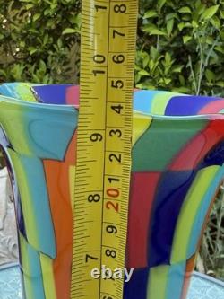 Signed Formentello Murano Art Glass Vase Murrine Rainbow Hand Blown Italy