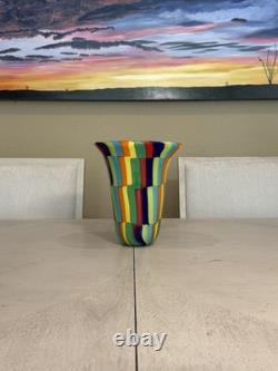 Signed Formentello Murano Art Glass Vase Murrine Rainbow Hand Blown Italy