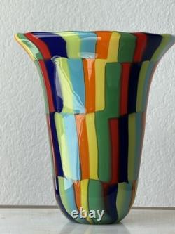 Signed Formentello Murano Art Glass Vase Murrine Rainbow Hand Blown Italy
