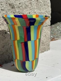 Signed Formentello Murano Art Glass Vase Murrine Rainbow Hand Blown Italy