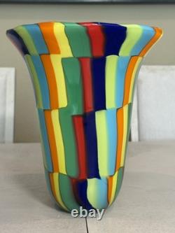 Signed Formentello Murano Art Glass Vase Murrine Rainbow Hand Blown Italy