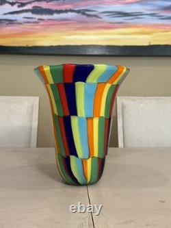 Signed Formentello Murano Art Glass Vase Murrine Rainbow Hand Blown Italy