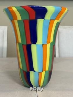 Signed Formentello Murano Art Glass Vase Murrine Rainbow Hand Blown Italy