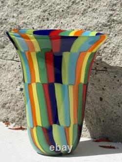 Signed Formentello Murano Art Glass Vase Murrine Rainbow Hand Blown Italy