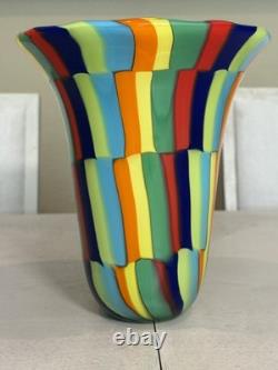 Signed Formentello Murano Art Glass Vase Murrine Rainbow Hand Blown Italy