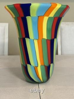 Signed Formentello Murano Art Glass Vase Murrine Rainbow Hand Blown Italy