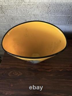 Signed Hand Blown Murano Style Art Glass Vase Yellow Blue Murrine Confetti 11.5