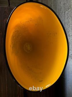 Signed Hand Blown Murano Style Art Glass Vase Yellow Blue Murrine Confetti 11.5