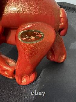 Signed Labeled Franco Moretti Murano Lucky Elephant Gold And Red 75 X 5 G2U