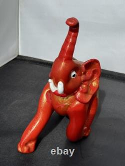 Signed Labeled Franco Moretti Murano Lucky Elephant Gold And Red 75 X 5 G2U
