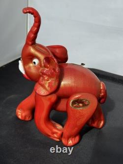 Signed Labeled Franco Moretti Murano Lucky Elephant Gold And Red 75 X 5 G2U