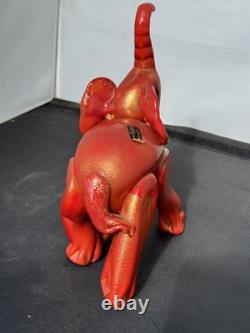 Signed Labeled Franco Moretti Murano Lucky Elephant Gold And Red 75 X 5 G2U