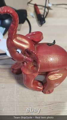 Signed Labeled Franco Moretti Murano Lucky Elephant Gold And Red 75 X 5 G2U