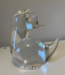 Signed Licio Zanetti Hand Blown Clear Murano Glass Duck 4.5Lx3Wx5.5H