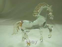 Signed Luciano Mosi Gold Fleck Murano Venetian Art Glass Prancing Horse Figurine