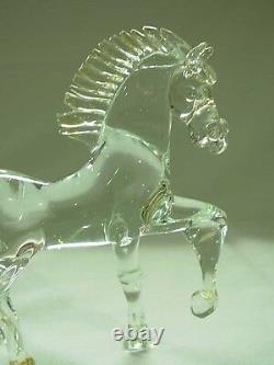 Signed Luciano Mosi Gold Fleck Murano Venetian Art Glass Prancing Horse Figurine