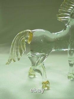 Signed Luciano Mosi Gold Fleck Murano Venetian Art Glass Prancing Horse Figurine