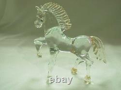 Signed Luciano Mosi Gold Fleck Murano Venetian Art Glass Prancing Horse Figurine