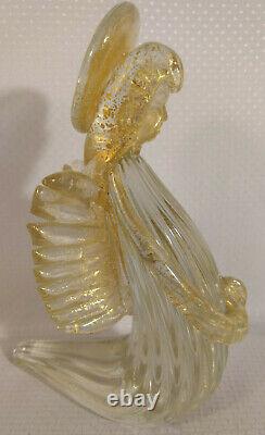 Signed MCM Murano Clear Aventurine Gold Dust Blown Glass Angel Kneel Pray Italy