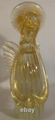 Signed MCM Murano Clear Aventurine Gold Dust Blown Glass Angel Kneel Pray Italy