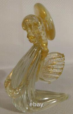 Signed MCM Murano Clear Aventurine Gold Dust Blown Glass Angel Kneel Pray Italy
