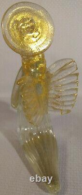 Signed MCM Murano Clear Aventurine Gold Dust Blown Glass Angel Kneel Pray Italy