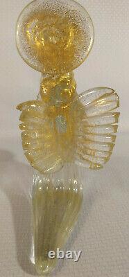 Signed MCM Murano Clear Aventurine Gold Dust Blown Glass Angel Kneel Pray Italy