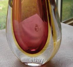 Signed MURANO Hand Blown Art Glass Fish Tail Sommerso Vase Giuliano Mian LABEL