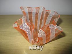 Signed Murano Venini Glass Fazzoletto Handkerchief Zanfirico Orange White Vase