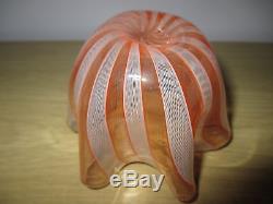 Signed Murano Venini Glass Fazzoletto Handkerchief Zanfirico Orange White Vase