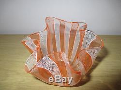 Signed Murano Venini Glass Fazzoletto Handkerchief Zanfirico Orange White Vase