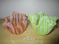 Signed Murano Venini Glass Fazzoletto Handkerchief Zanfirico Orange White Vase