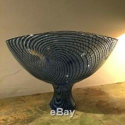 Signed Seguso Viro Murano Large Oval Bowl Italian Hand Blown Art Glass- Blue