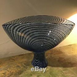 Signed Seguso Viro Murano Large Oval Bowl Italian Hand Blown Art Glass- Blue