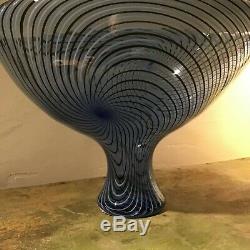 Signed Seguso Viro Murano Large Oval Bowl Italian Hand Blown Art Glass- Blue