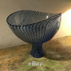 Signed Seguso Viro Murano Large Oval Bowl Italian Hand Blown Art Glass- Blue