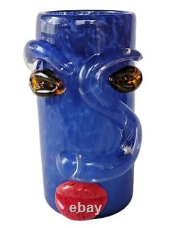 Signed Venetian Murano Hand Blown Glass Picasso Face Vase