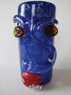 Signed Venetian Murano Hand Blown Glass Picasso Face Vase