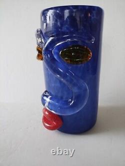 Signed Venetian Murano Hand Blown Glass Picasso Face Vase