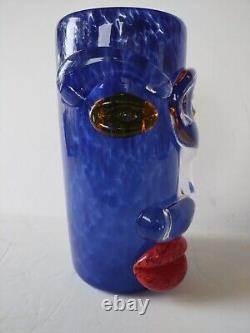 Signed Venetian Murano Hand Blown Glass Picasso Face Vase