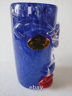 Signed Venetian Murano Hand Blown Glass Picasso Face Vase